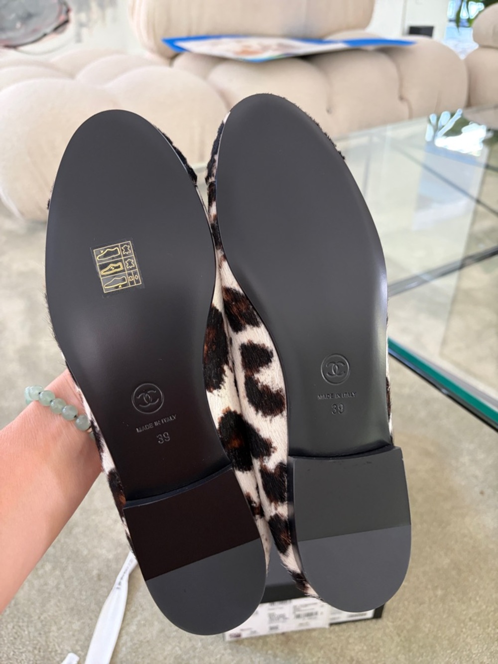 CHANEL Black White and Brown Calf Hair Ballet Flats with Bow Accent - Picture 2 of 5